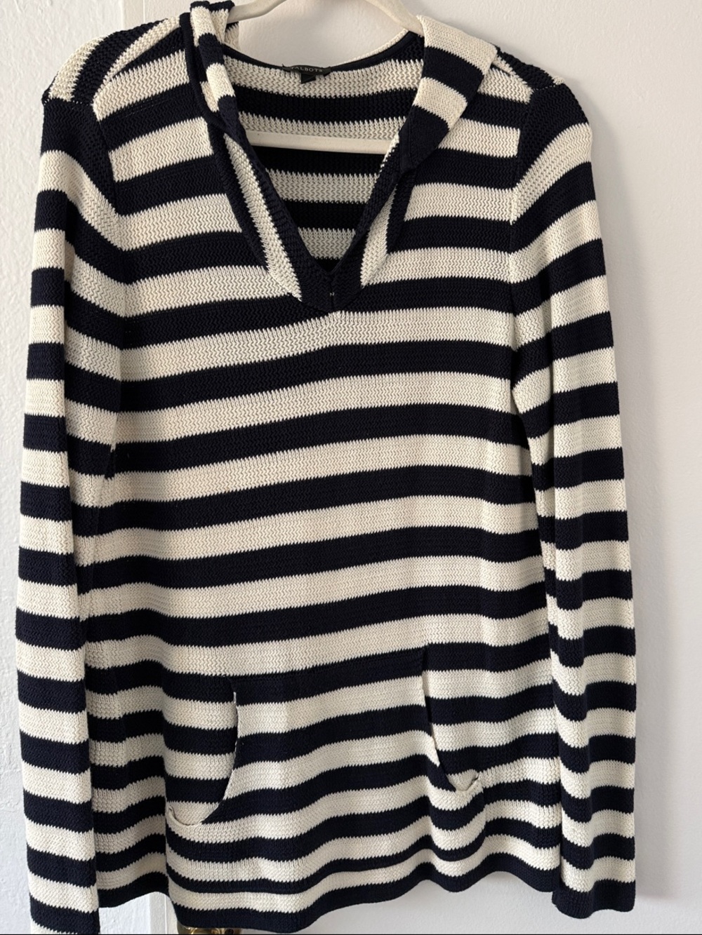 Talbots Striped Hooded Knit Sweater - Navy & Cream